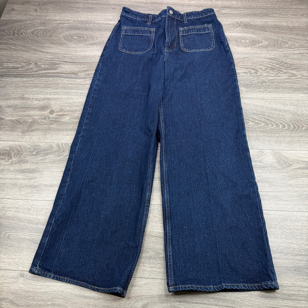 Free Assembly Jeans Womens 6/30 Blue Wide Leg Baggy High Rise Patch Pockets 90s